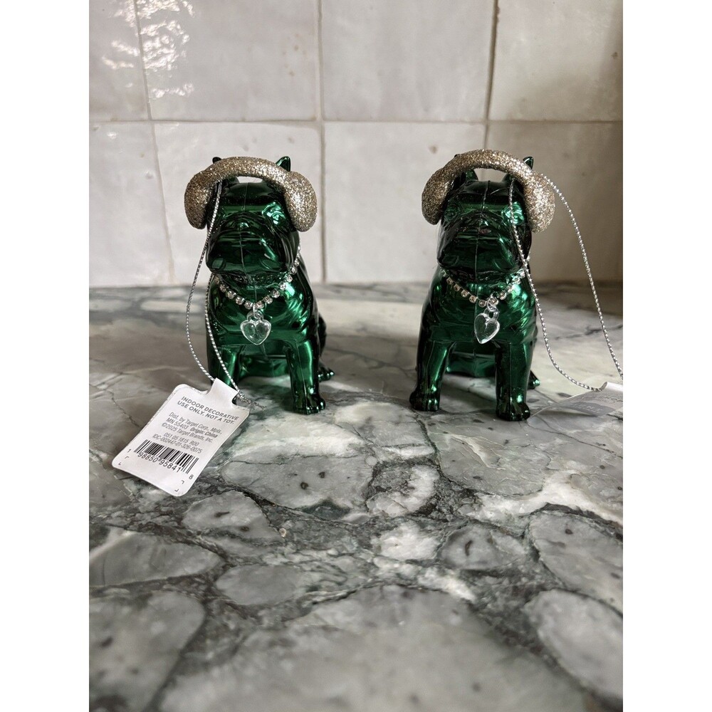2025 Target Wondershop 4" Green Bulldog w/Earmuffs Christmas Tree Ornament NEW